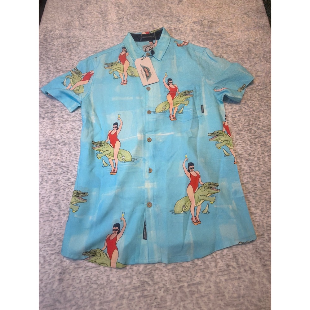 Baja Llama Nighthawk Mens Small Aloha Shirt Short Sleeve All Over Print NWT